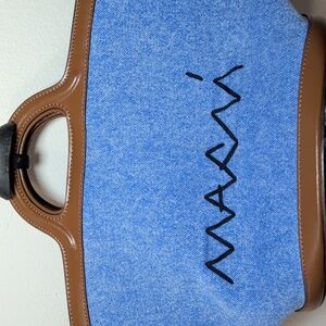 Marni Small Tropicalia Denim + Leather Top Handle Bag Shoulder Strap Embroidered